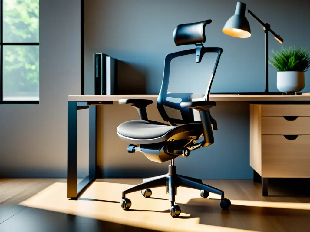 Silla ergonómica para respirar mejor en un entorno de trabajo minimalista y organizado con luz natural