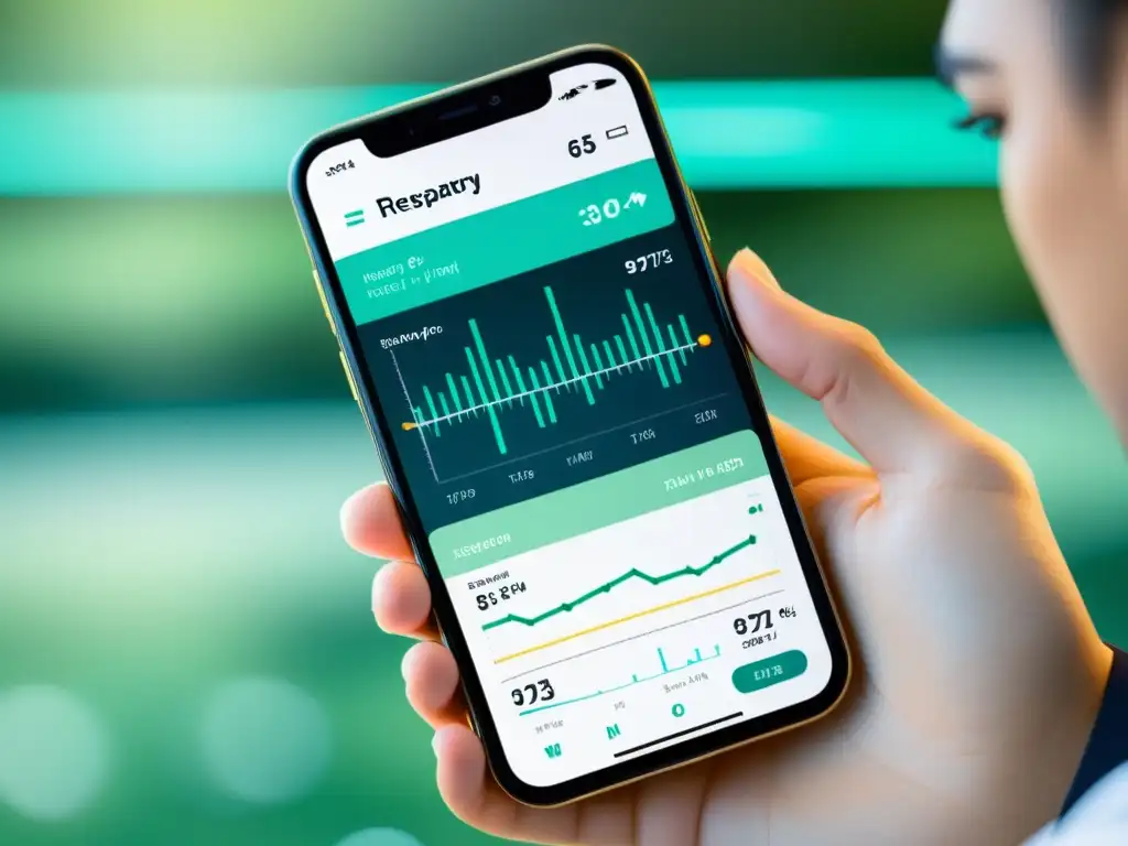 Un smartphone muestra una app moderna y sofisticada de medición de la salud respiratoria