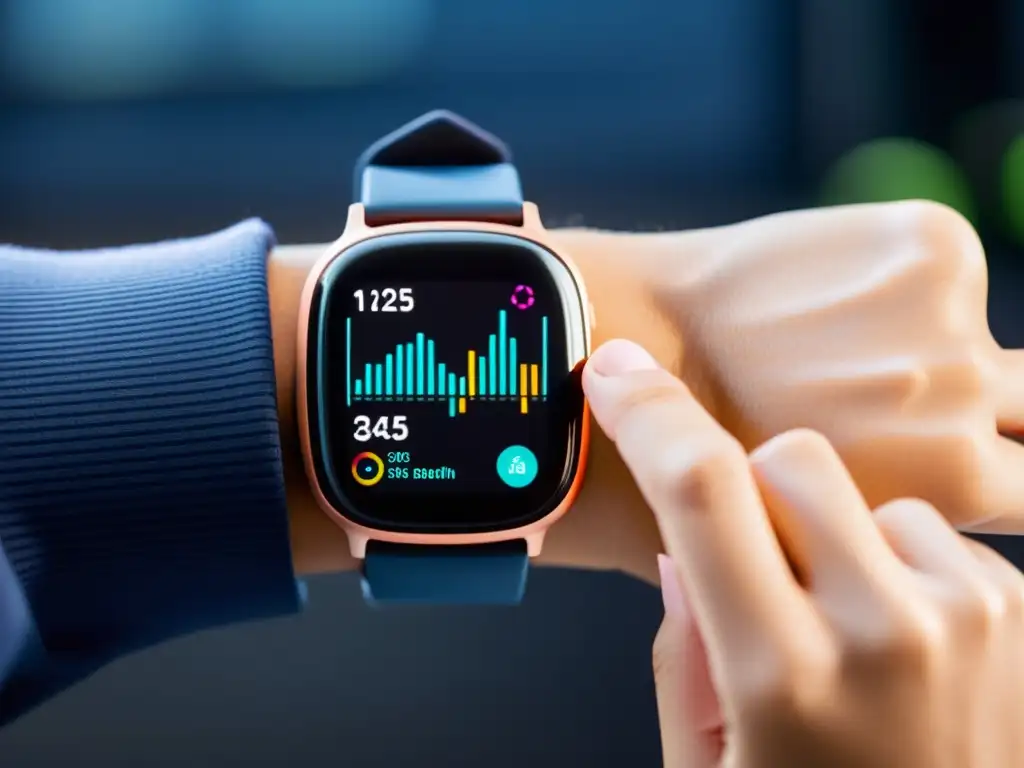 Monitor de respiración en smartwatch durante ejercicio Un smartwatch moderno y elegante muestra un gráfico detallado en tiempo real de la frecuencia y patrón respiratorio de una persona