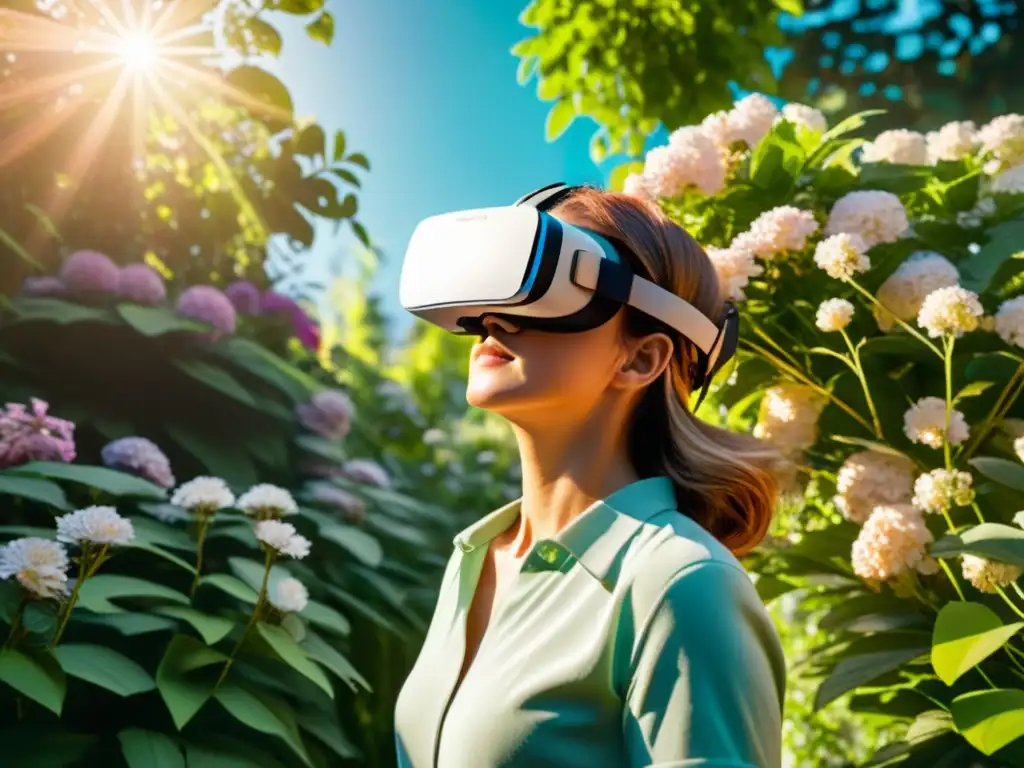 Sumérgete en la naturaleza virtual y experimenta los beneficios de la respiración en realidad virtual entre exuberante vegetación y flores