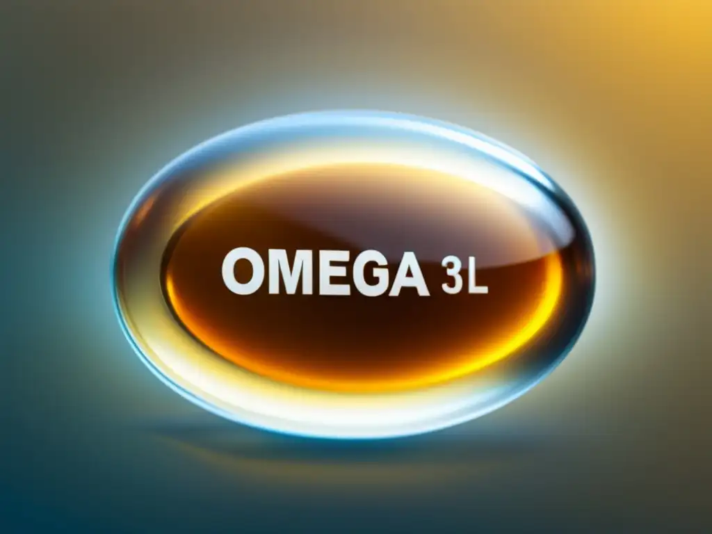 Suplemento de Omega 3 de alta calidad suspendido en el aire con luz dorada, realzando los beneficios Omega 3 para la salud respiratoria