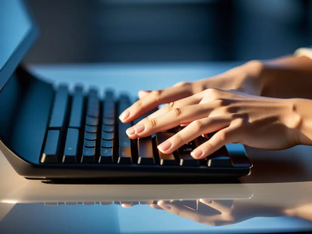 Un teclado ergonómico con manos en posición relajada