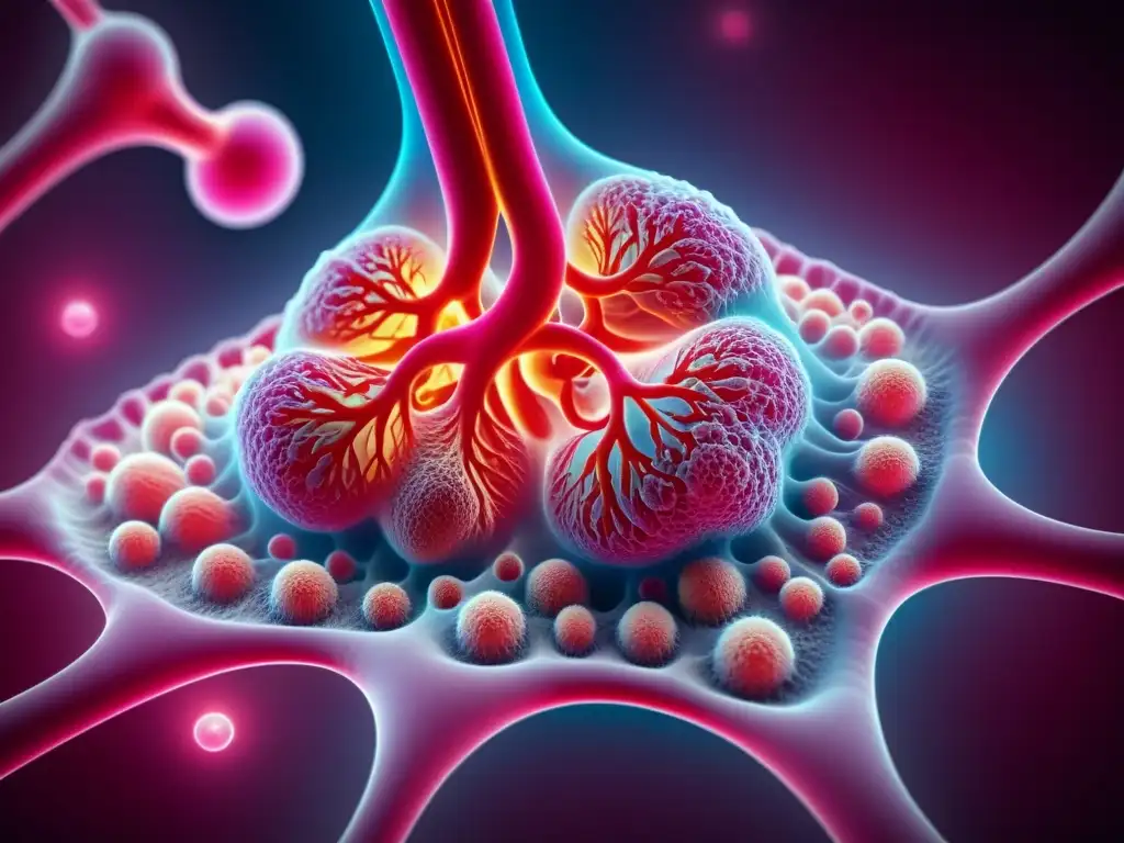 Tejido pulmonar sano con alvéolos rosados y bronquios claros, resaltando beneficios probióticos para salud respiratoria