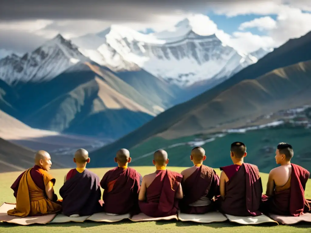 Tummo en Tíbet: Monjes meditando en la nieve, con montañas de fondo y una atmósfera serena