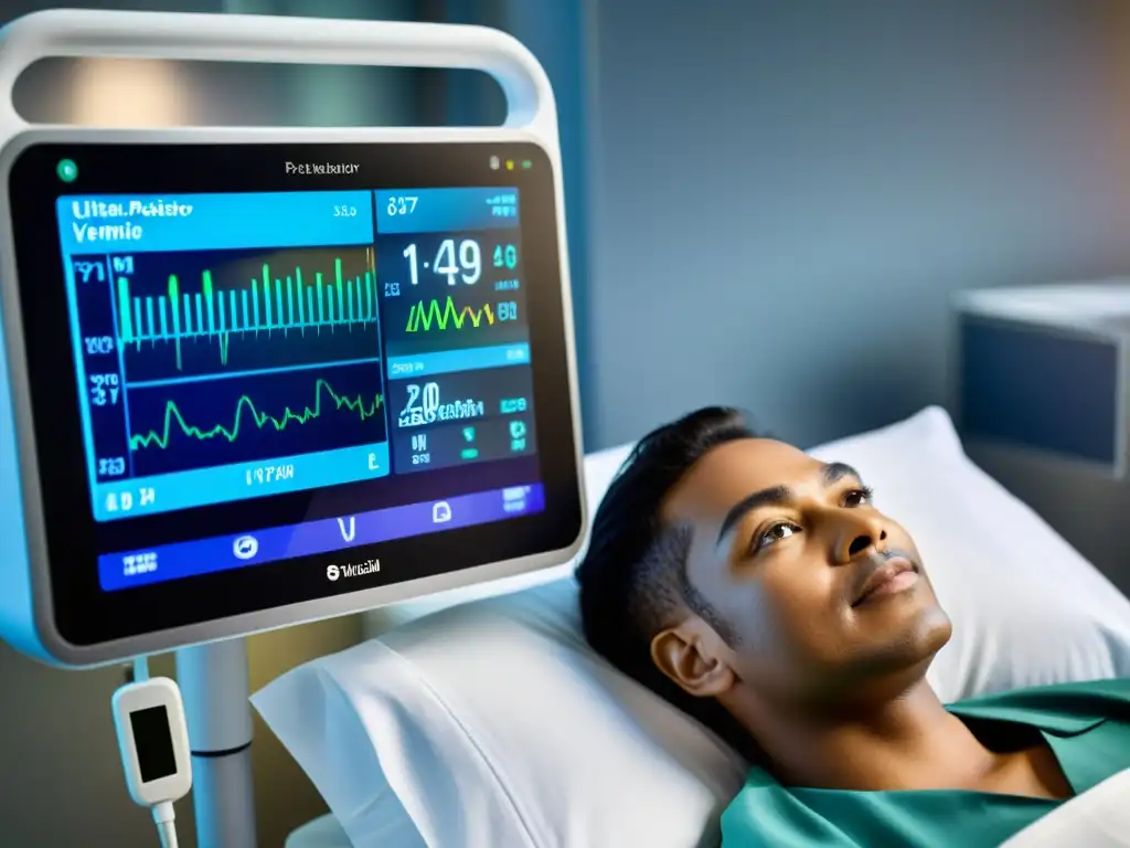 Un ventilador portátil inteligente en una clínica, con profesionales y tecnología de vanguardia