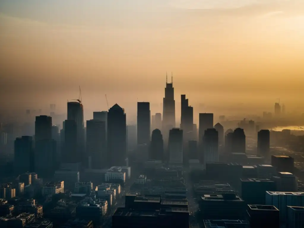 Impactante ciudad envuelta en smog: salud respiratoria Vista impactante de la ciudad envuelta en smog, mostrando el impacto de la contaminación en la salud respiratoria