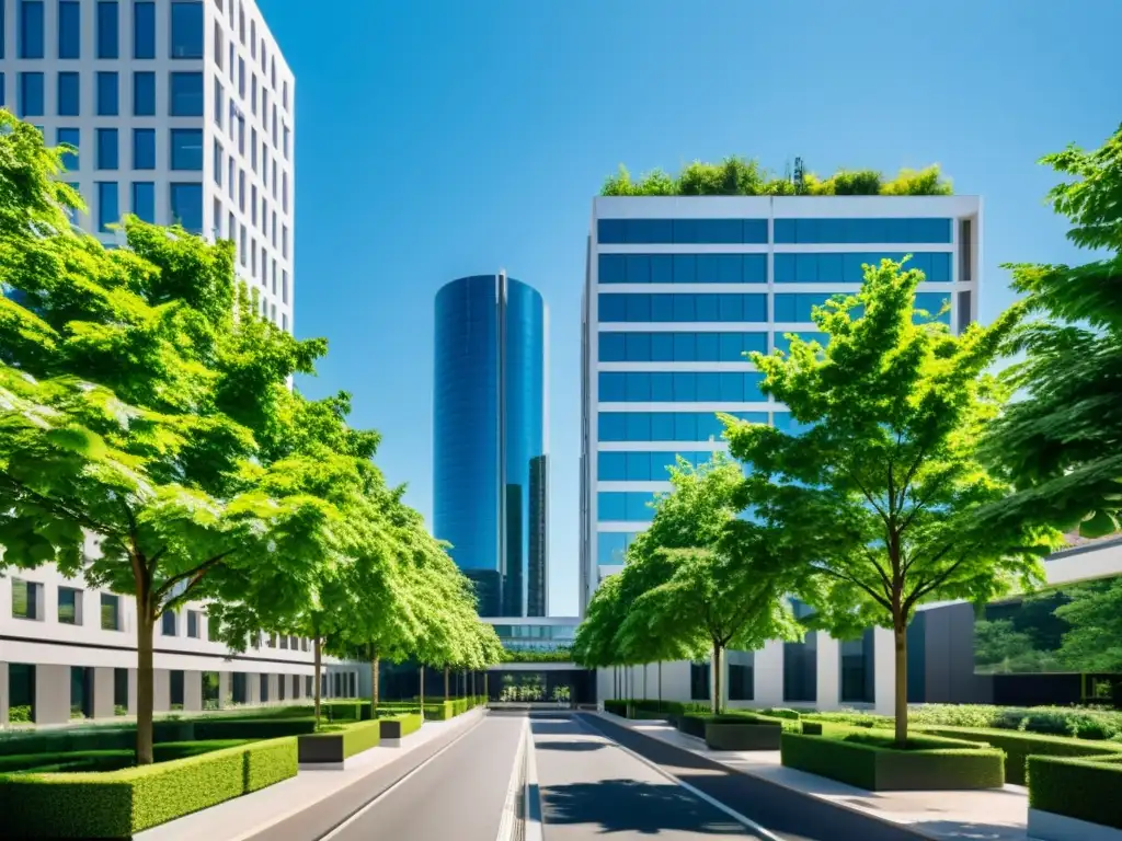 Vista panorámica de una ciudad moderna y limpia con árboles verdes, promoviendo la prevención del asma en espacios urbanos