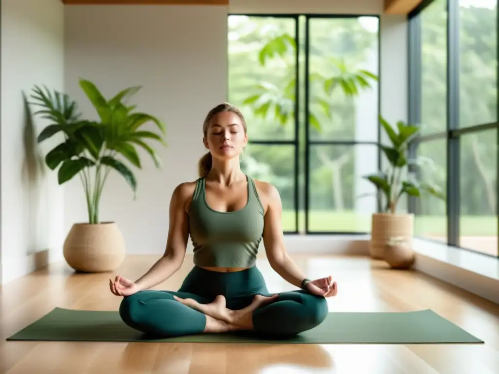 Práctica de yoga en estudio moderno con luz natural